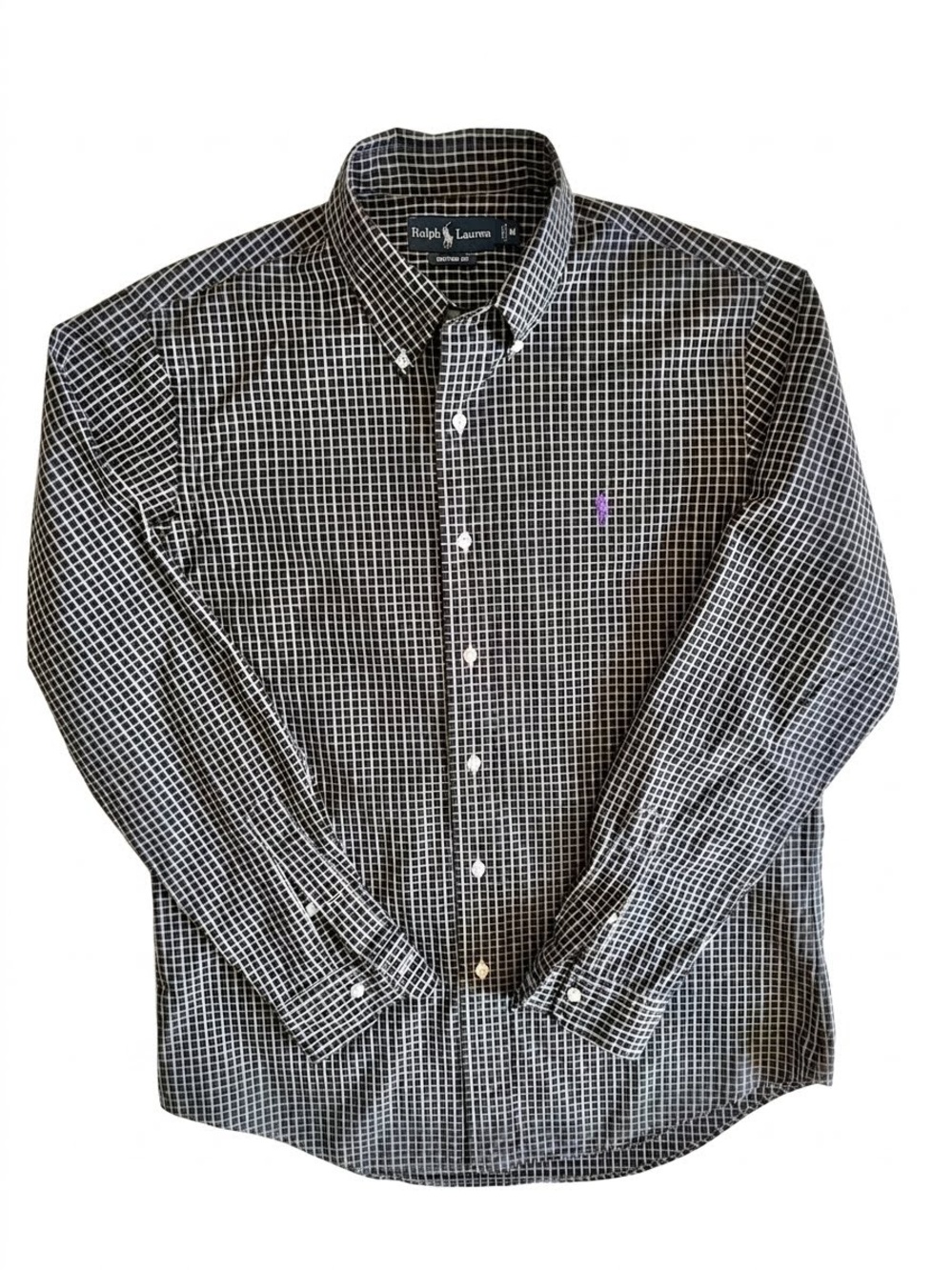 Ralph Lauren Polo Black & White Windowpane Button-Down Shirt M Preppy Academia - Picture 4 of 10